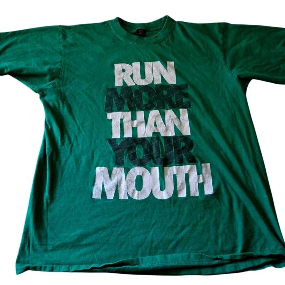 Iced Out Graphic Tee‎ Mens XL Green Run More Than Your Mouth Motivational Shirt
